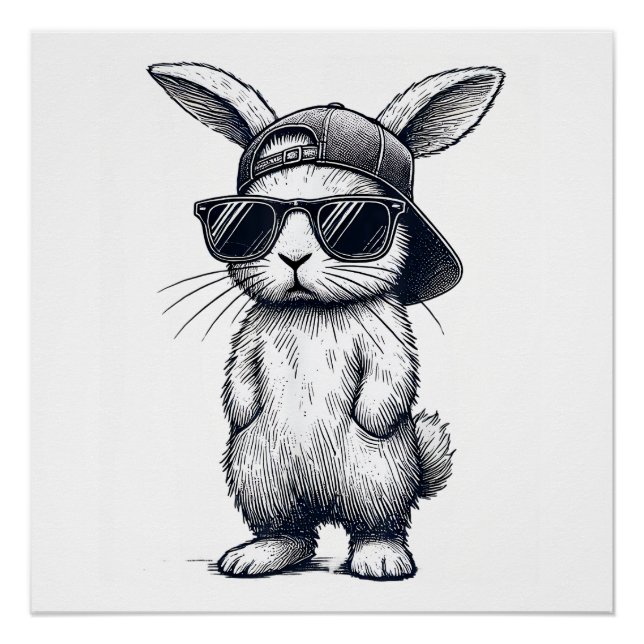 Póster Rosto de Coelho com Óculos de Sol Cap Dia de Pásco (Frente)
