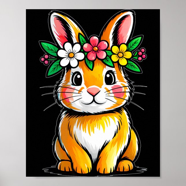 Poster Rosto de Coelho Fofo Floral Dia de Páscoa Mulheres (Frente)