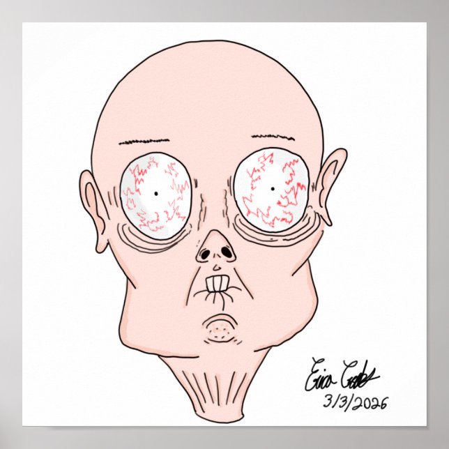 Poster Rosto de desenho animado assustado engraçado (Frente)