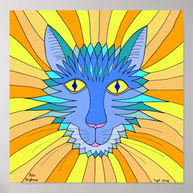 Poster Rosto de gato em Blues, laranja e gengibre (Frente)