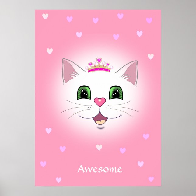 Poster Rosto de gato real fofo com corações em rosa  (Frente)
