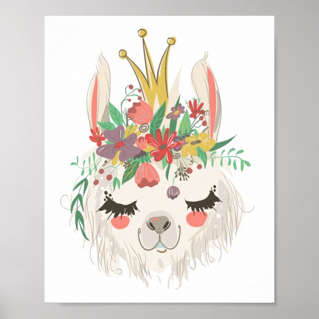 Poster Rosto de Lhama Fofo Floral Aquarela (Frente)