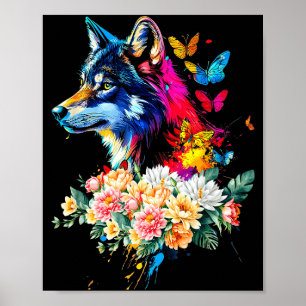 Poster Rosto de Lobo Colorido Animais Fofos Amantes de Lo