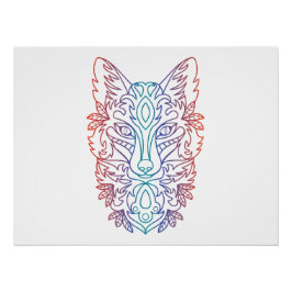 Póster Rosto de lobo com gradiente artístico