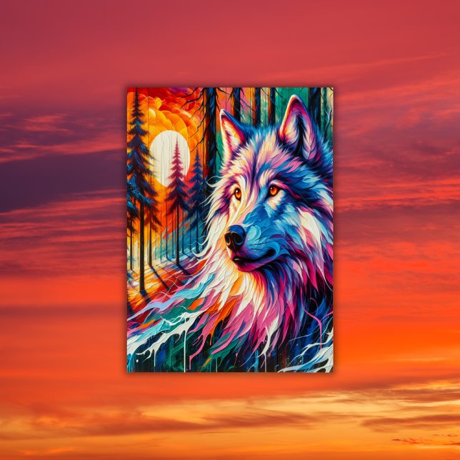 Poster Rosto de Lobo com Sol e Floresta | (Criador carregado)