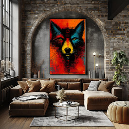 Poster Rosto de Lobo Místico em Campos de Cor Expressioni