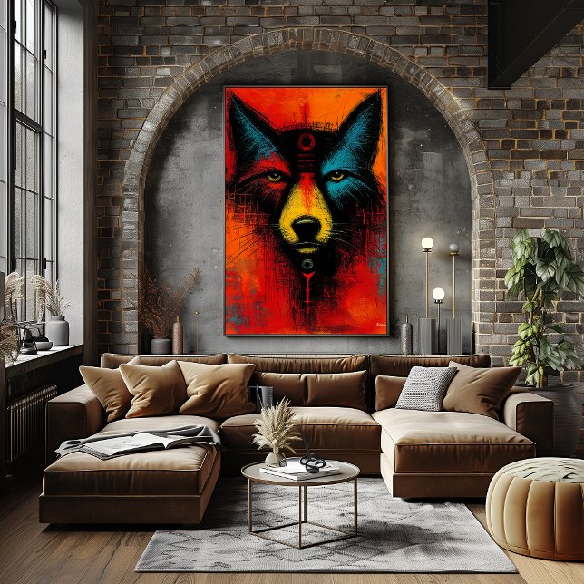 Poster Rosto de Lobo Místico em Campos de Cor Expressioni (Criador carregado)