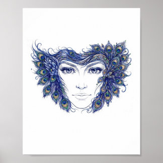 Poster Rosto de Mulher Elegante com Arte de Parede de Pen