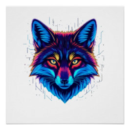 Póster Rosto de Raposa Neon – Design Vibrante e Iluminado