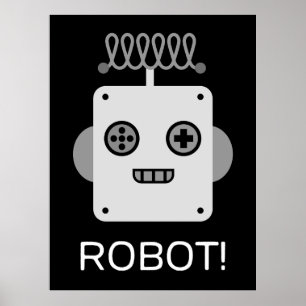 Poster Rosto de Robô Retro com Antena Divertida
