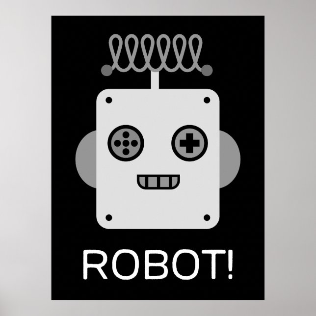 Poster Rosto de Robô Retro com Antena Divertida (Frente)