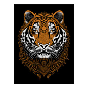 Póster Rosto de Tigre Detalhado