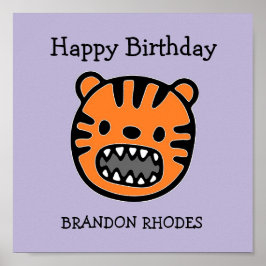 Poster Rosto de tigre marrom fofo roxo