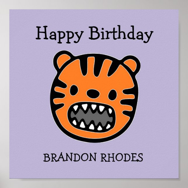 Poster Rosto de tigre marrom fofo roxo (Frente)