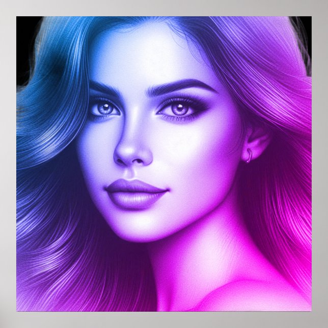Poster Rosto de uma jovem mulher simpática numa parede de (Frente)