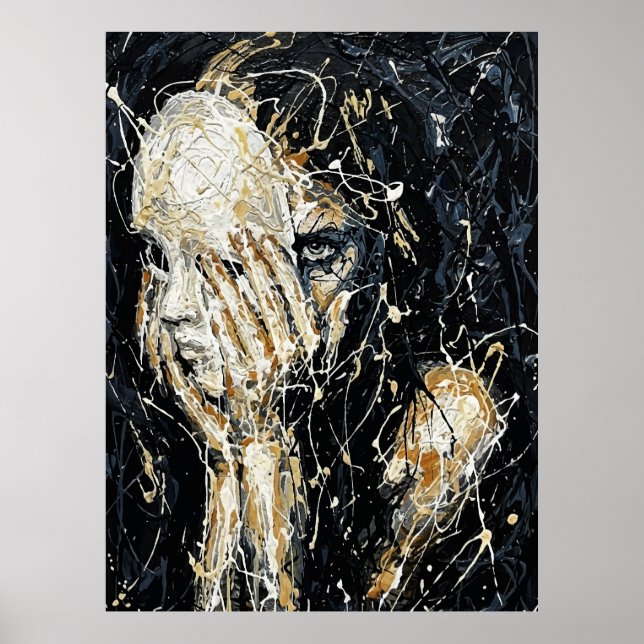 Poster Rosto Fantasmagórico Etéreo Arte Abstrata com Gote (Frente)