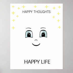 Poster Rosto feliz com estrelas motivacional