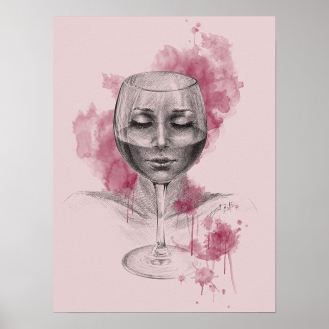 Poster Rosto feminino na taça de vinho - arte surreal de  (Frente)