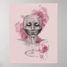 Poster Rosto feminino na taça de vinho - arte surreal de 