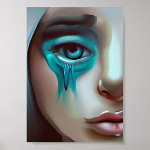Poster Rosto Triste com Lágrimas Azuis Arte Gerada por IA