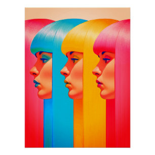 Póster Rostos Coloridos Perfis Laterais Multicor Vibrante