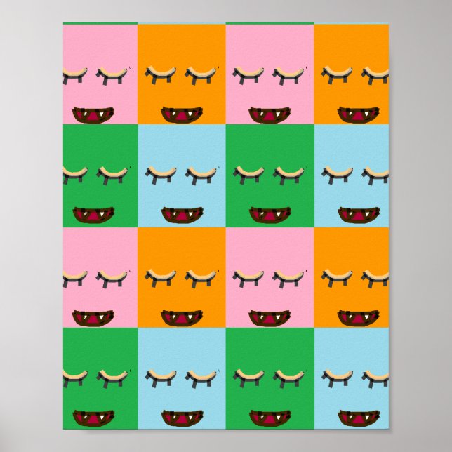 Poster Rostos de blocos monstruosos sorridentes (Frente)