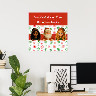 Poster Rostos de Papai Noel e Elfo   Diversão no Polo Nor