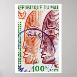 Poster Rostos Estilizados Mali Selos Postais Década de 19