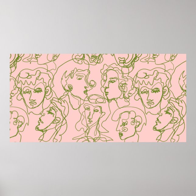 Poster Rostos femininos abstrato contemporâneos. Minimali (Frente)