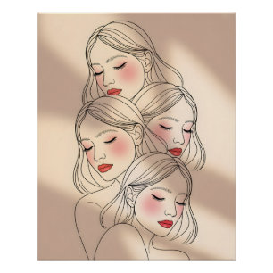 Póster Rostos Femininos Sonhadores Impressos, Olhos Fecha
