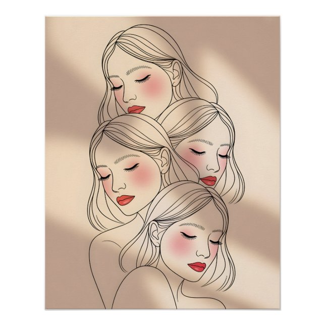 Póster Rostos Femininos Sonhadores Impressos, Olhos Fecha (Frente)