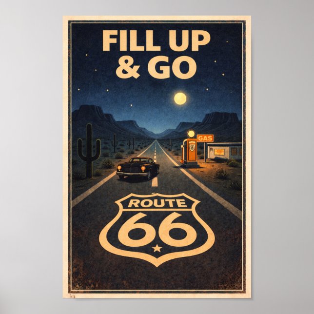 Poster Rota 66 Abasteça e Vá Litho (Frente)