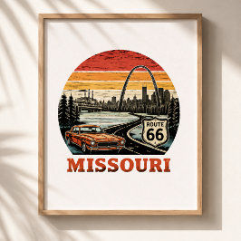 Poster Rota 66 Arco da Porta de Missouri Faixa Retro Pôr