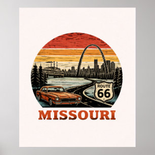 Poster Rota 66 Arco da Porta de Missouri Faixa Retro Pôr