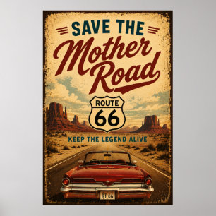 Poster Rota 66 Carro Clássico Estrada do Deserto American