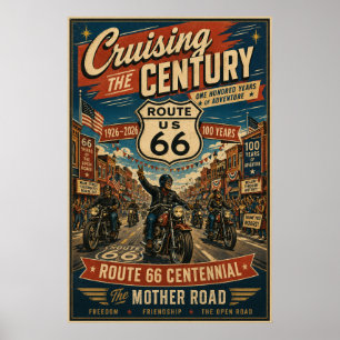 Poster Rota 66 Centenário Motoqueiro Rua Principal