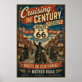Poster Rota 66 Centenário Motoqueiro Rua Principal