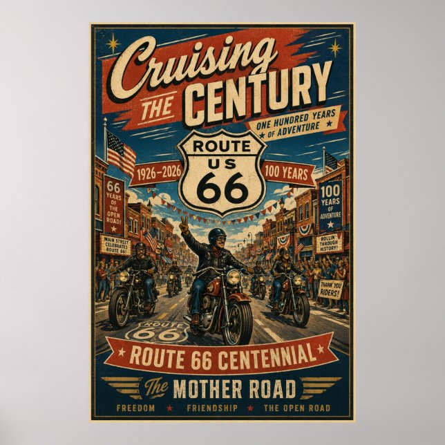 Poster Rota 66 Centenário Motoqueiro Rua Principal (Frente)
