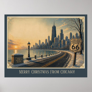 Poster Rota 66 de Férias da Silhueta de Chicago
