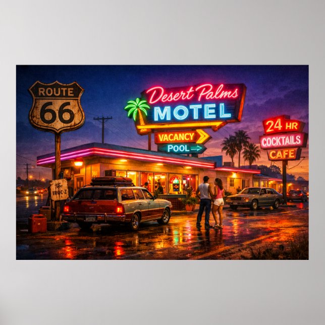 Poster Rota 66 Desert Palms Motel Glow (Frente)