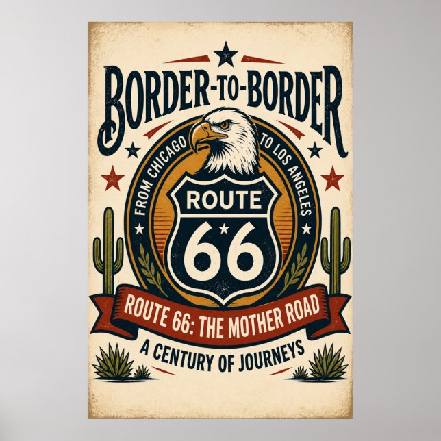 Poster rota 66 Fronteira a Fronteira Estrada Mãe American (Frente)