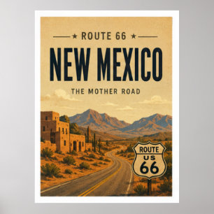 Poster Rota 66 Novo México Arte de Viagem no Deserto de A