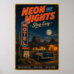 Poster Rota 66 Sonhos de Neon do Motel