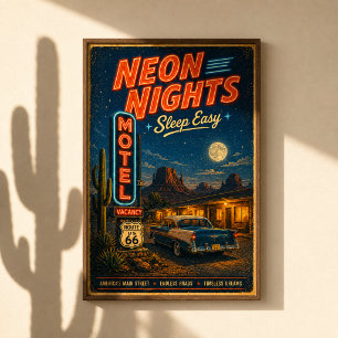 Poster Rota 66 Sonhos de Neon do Motel