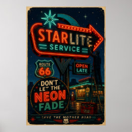 Poster rota 66 Starlite Neon Estrada Americana Glow