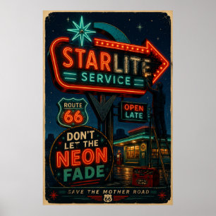 Poster rota 66 Starlite Neon Estrada Americana Glow
