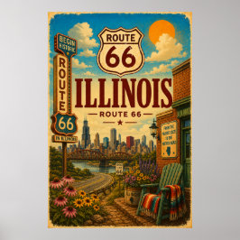 Poster Rota 66 Vintage Illinois Chicago Jardim Viagem