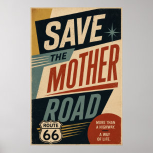 Poster Rota 66 Vintage Salve a Estrada Mãe Tipografia
