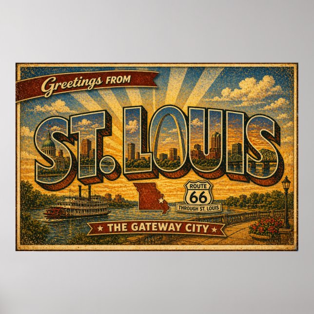 Poster Rota 66 Vintage Viagens St Louis (Frente)
