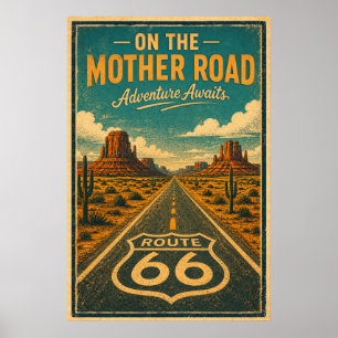 Poster Rota Retro 66 Estrada Mãe Paisagem Desértica